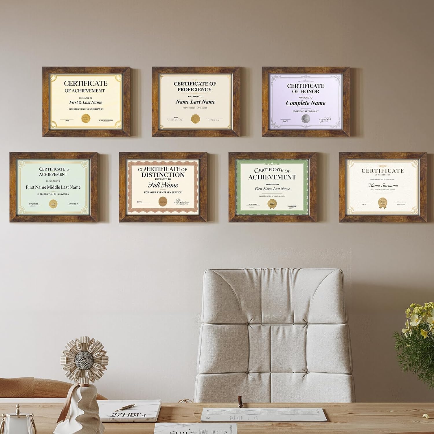 Certifications wall at Surekha Dental Clinic